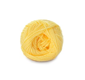 Photo of Soft yellow woolen yarn isolated on white