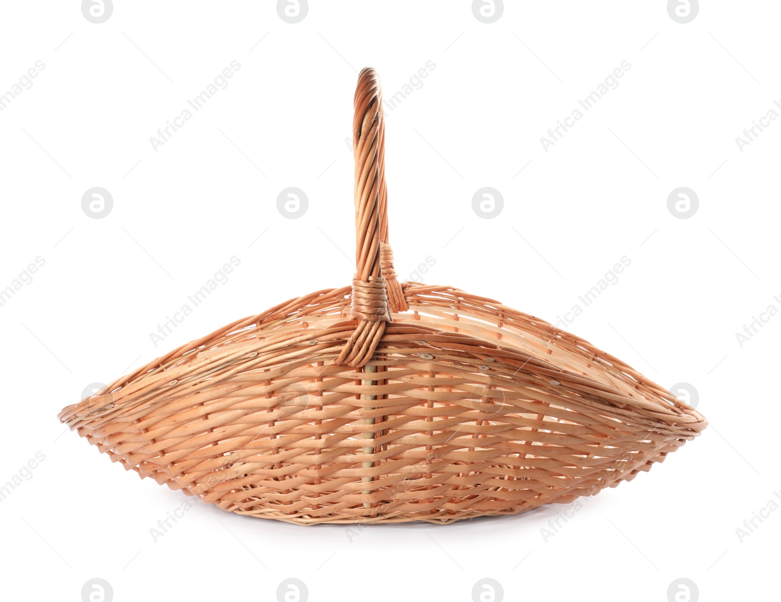 Photo of Wicker basket with handle isolated on white