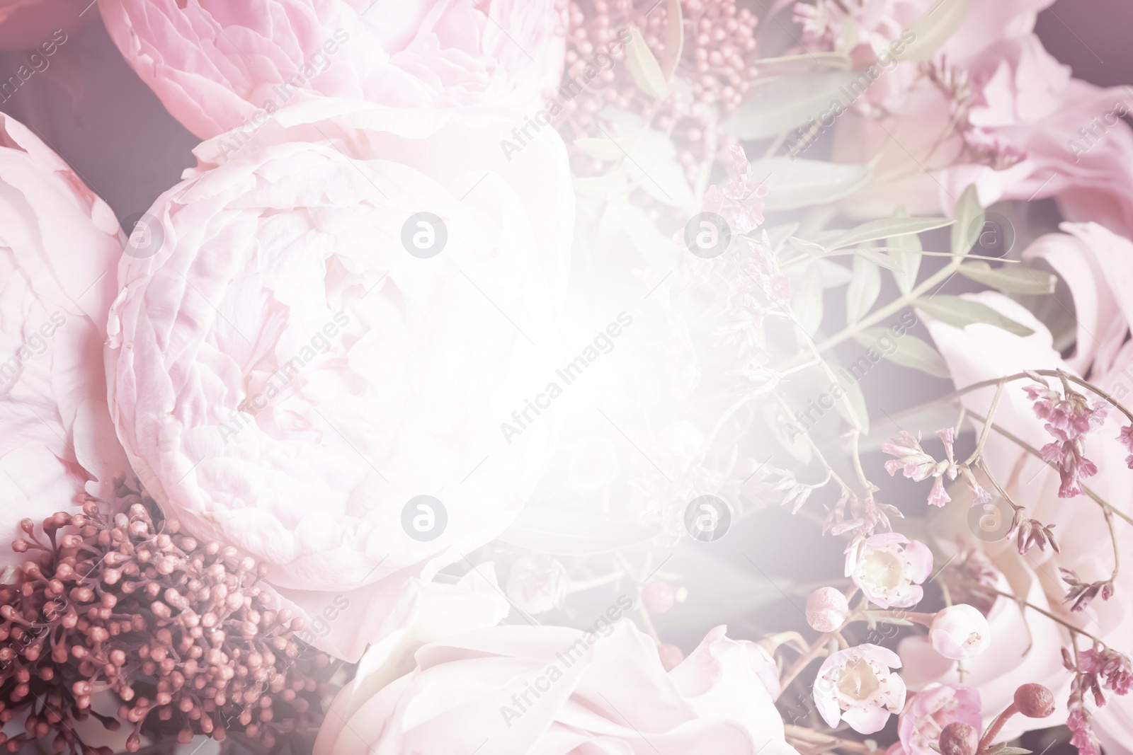 Image of Beautiful delicate bouquet, closeup. Floral decor in vintage style 