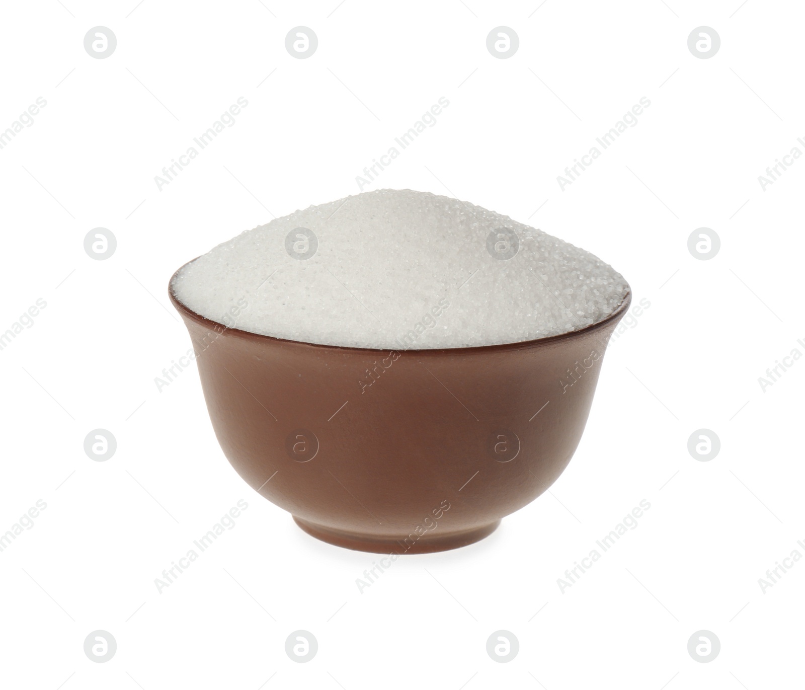 Photo of Bowl with natural salt isolated on white