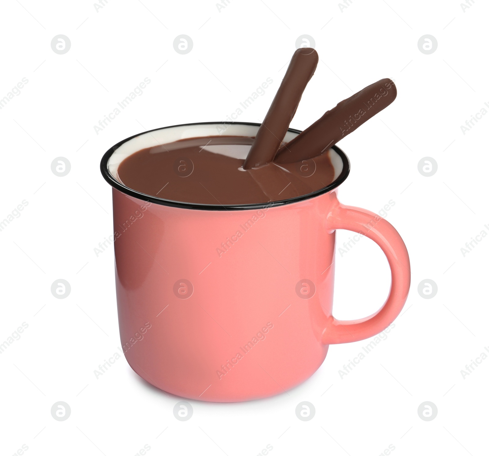 Photo of Cup of delicious hot chocolate isolated on white