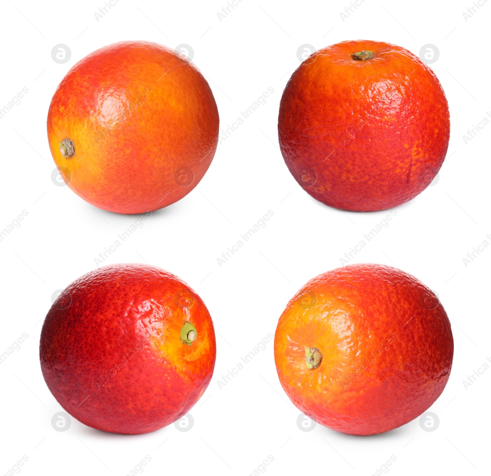 Image of Set with ripe red oranges on white background 