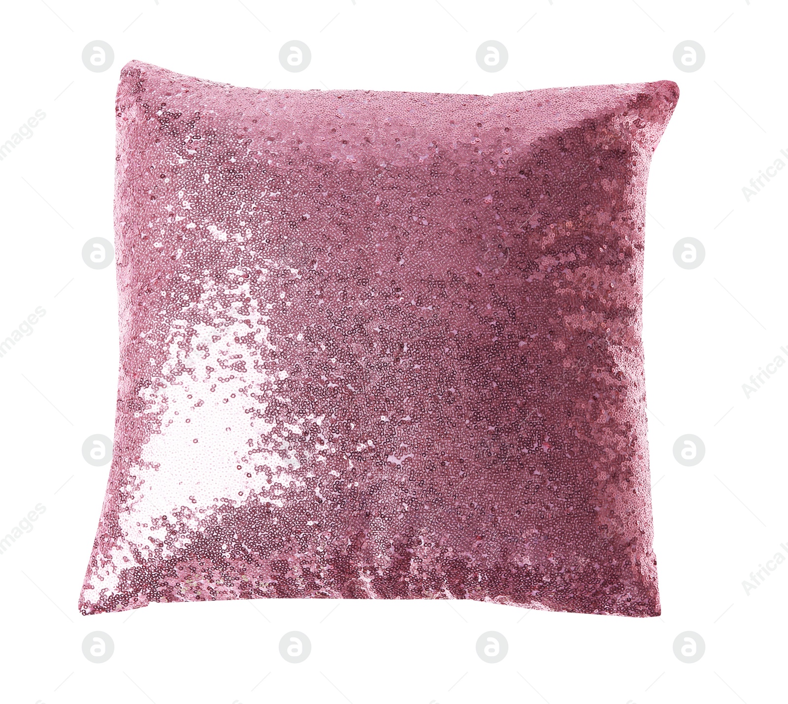 Photo of Shiny decorative pillow on white background