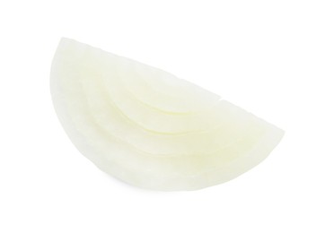 Piece of fresh ripe onion on white background