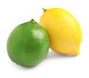 Fresh lemon and lime on white background