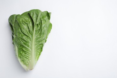 Photo of Fresh green romaine lettuce on white background, top view. Space for text
