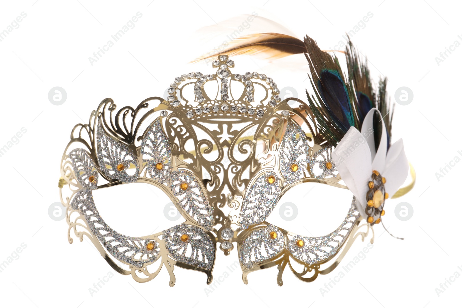 Photo of Beautiful golden carnival mask isolated on white