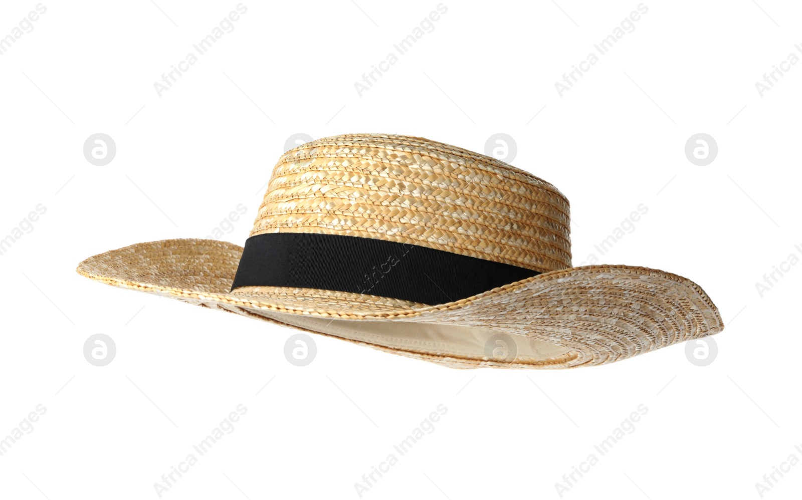 Photo of Straw hat isolated on white. Stylish accessory