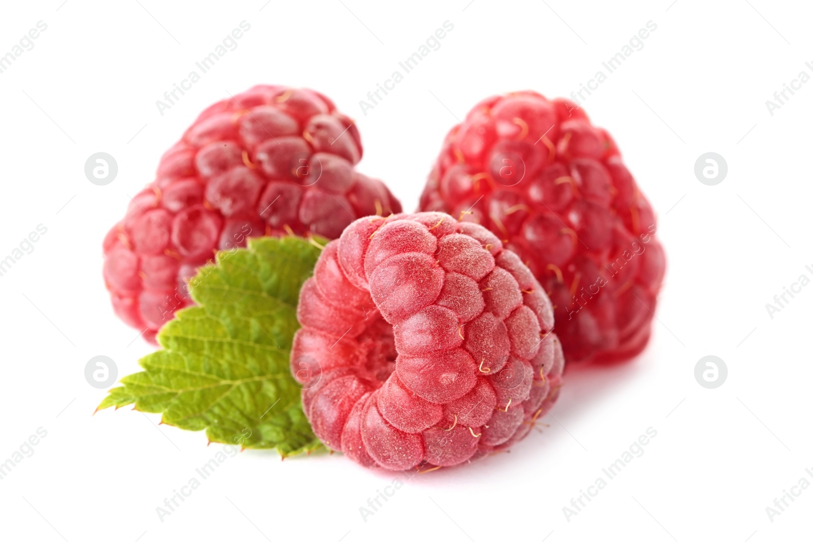 Photo of Delicious fresh ripe raspberries on white background