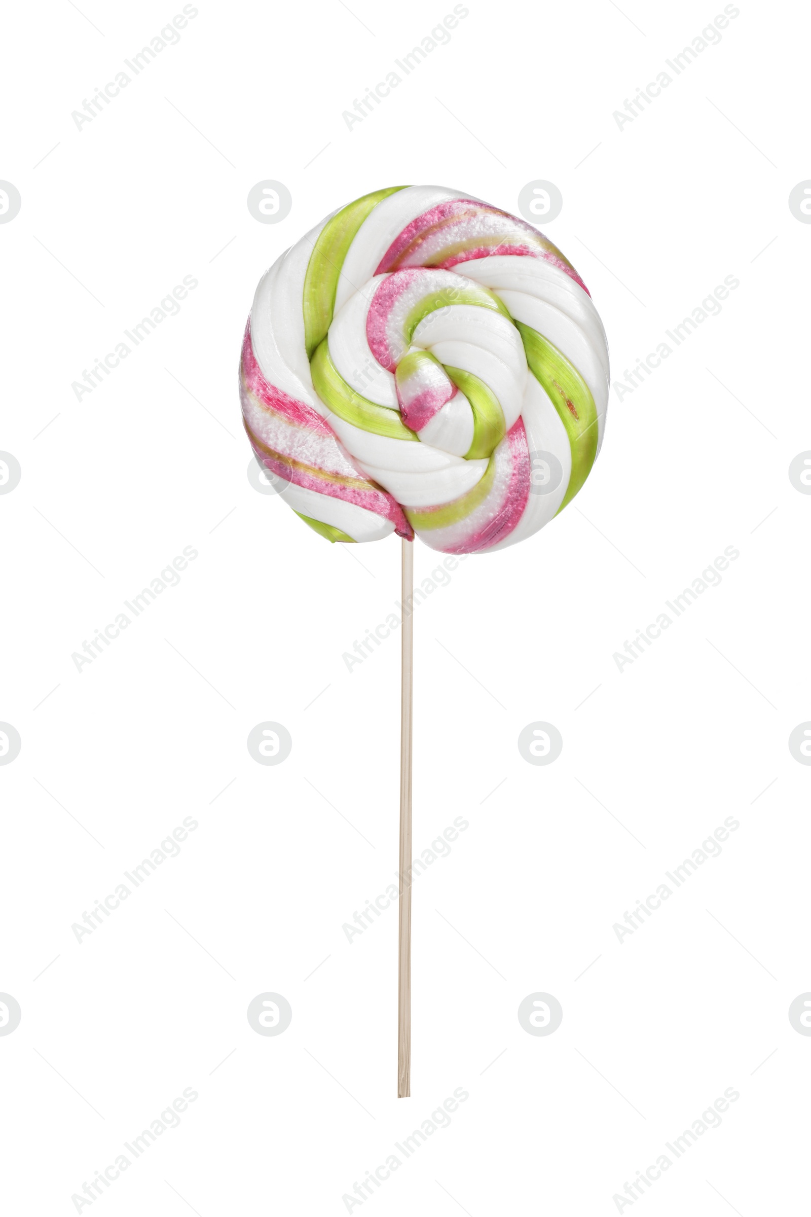 Photo of Stick with colorful lollipop swirl isolated on white