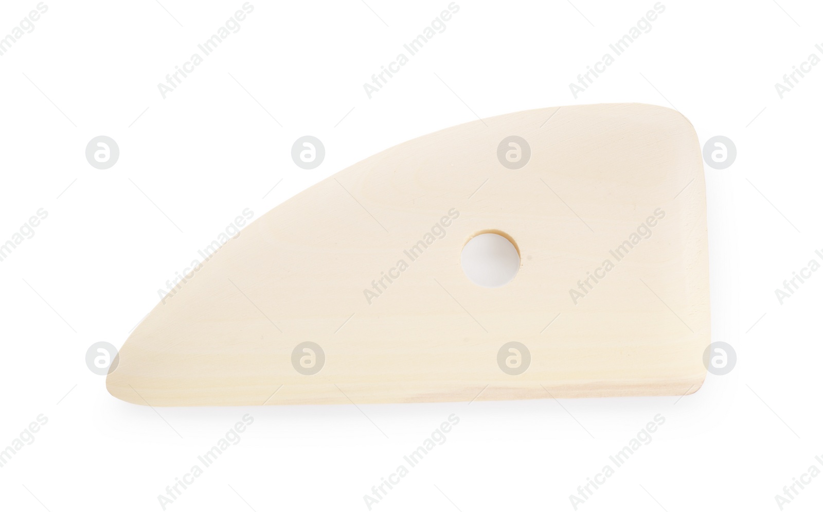 Photo of Clay crafting tool. Wooden rib isolated on white, top view