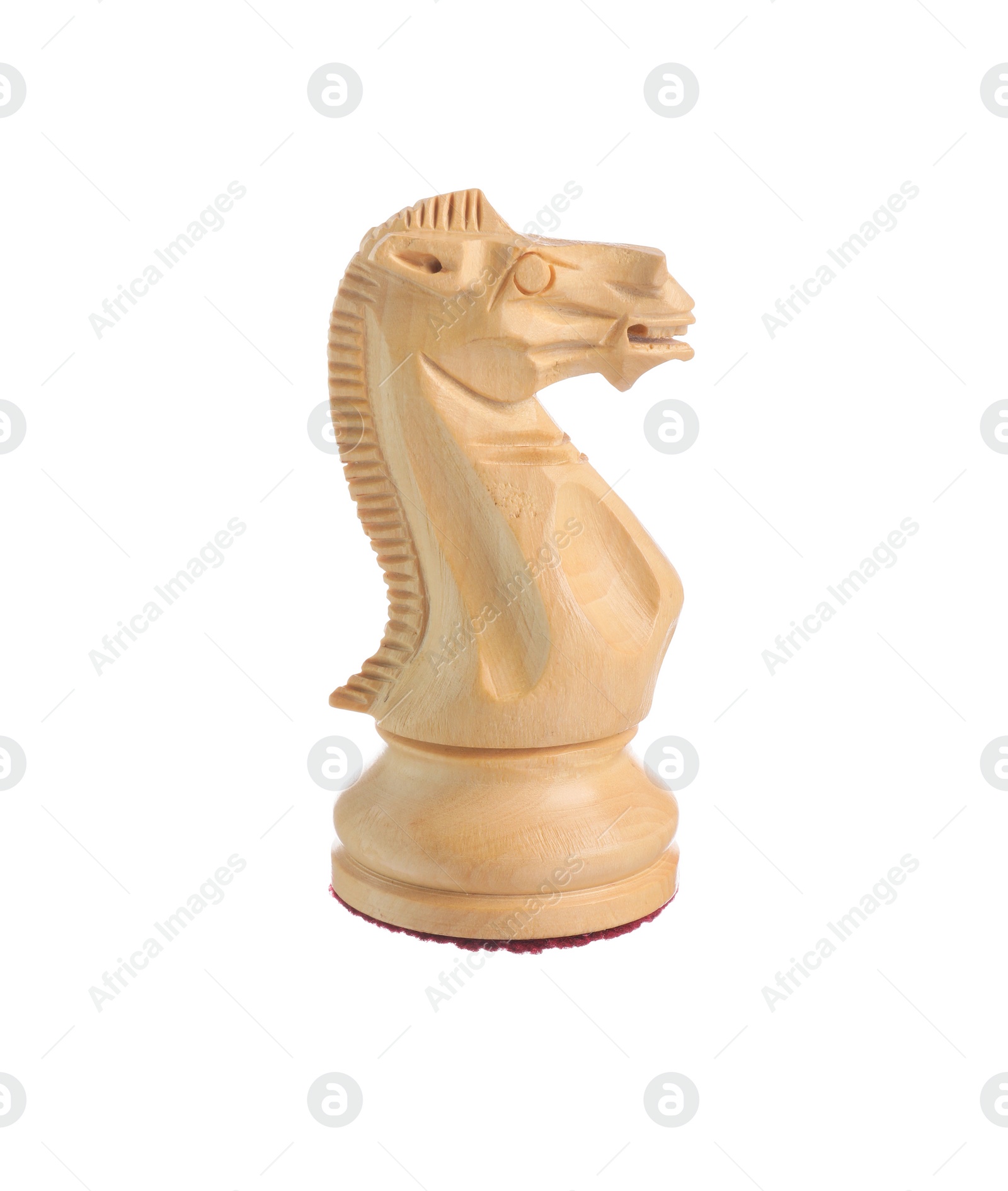 Photo of One wooden chess knight isolated on white