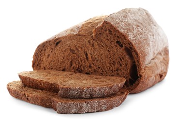 Photo of Freshly baked sodawater bread on white background, closeup
