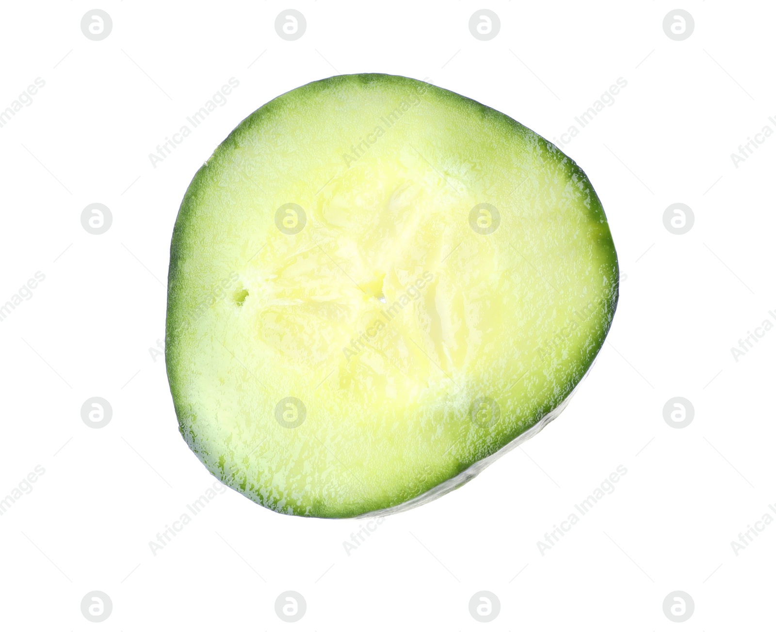 Photo of Cut fresh green cucumber on white background