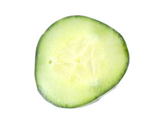 Cut fresh green cucumber on white background