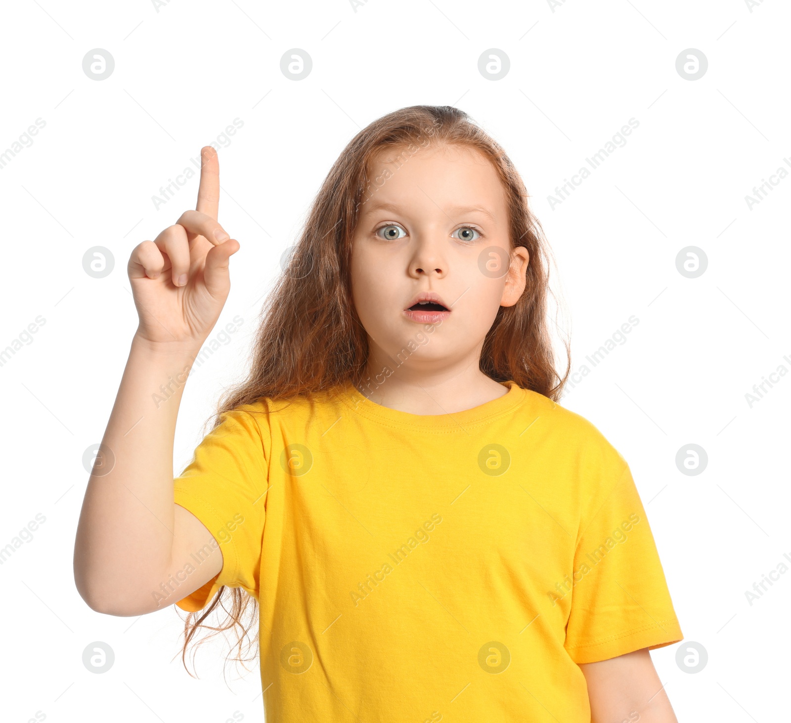 Photo of Portrait of emotional girl on white background