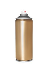 Photo of Golden can of spray paint isolated on white