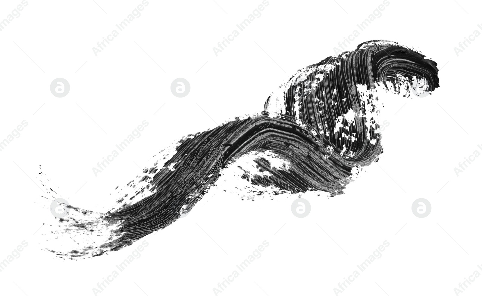 Photo of Stroke of brown mascara for eyelashes on white background