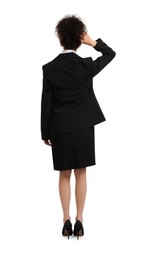 Photo of Businesswoman in suit on white background, back view