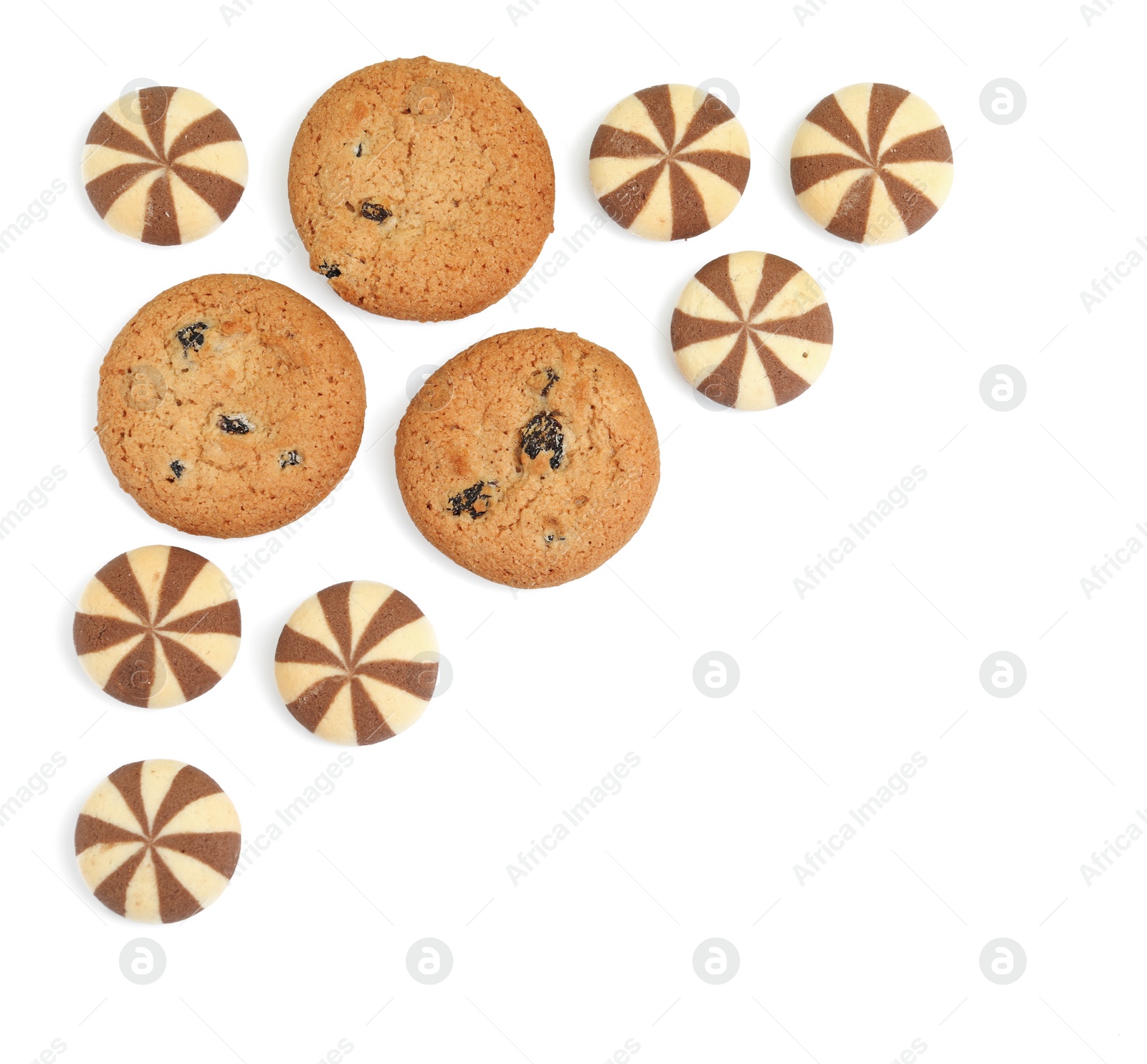 Photo of Sweet delicious homemade cookies on white background, top view