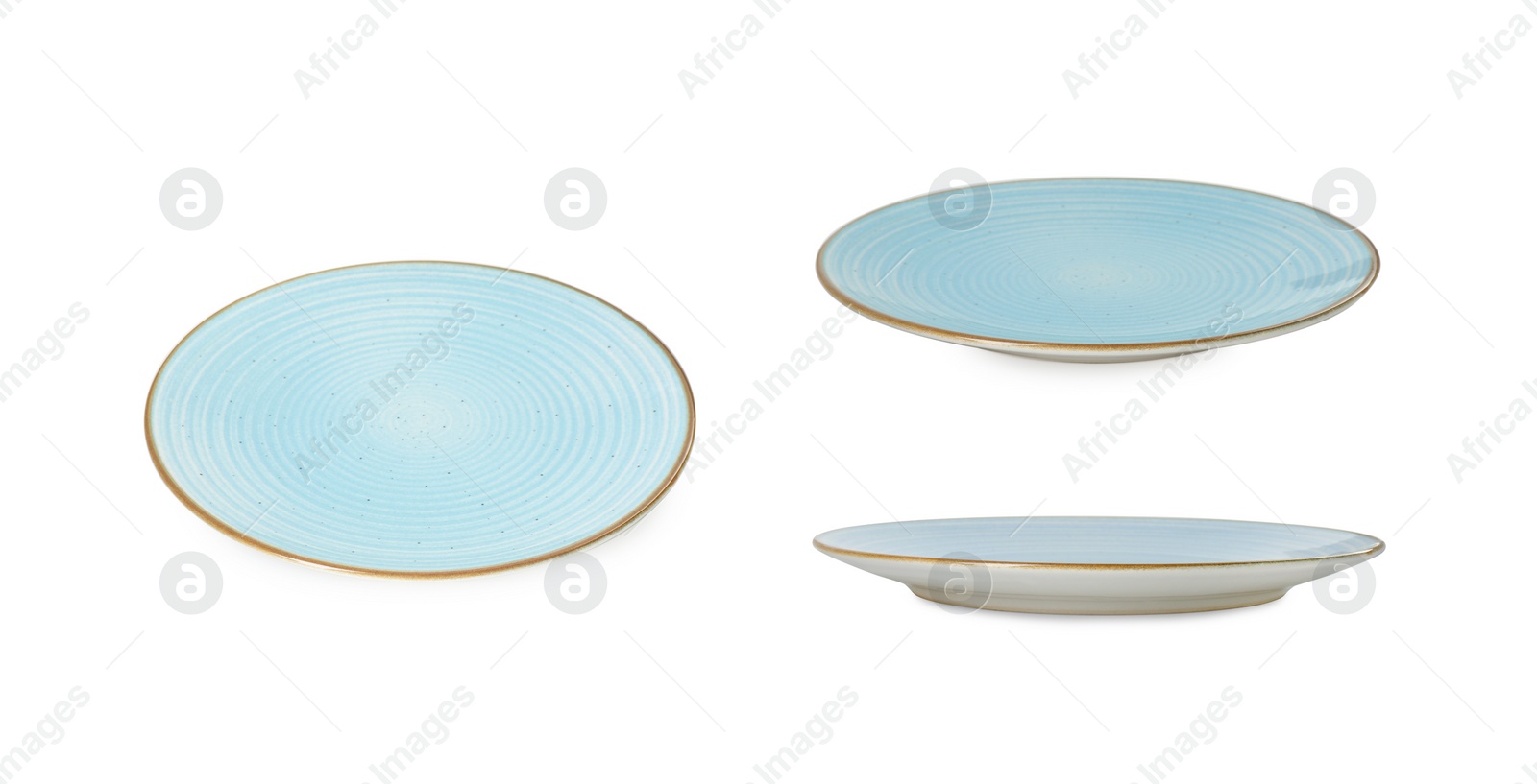 Image of Empty ceramic plate isolated on white, set with different views