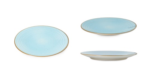 Image of Empty ceramic plate isolated on white, set with different views