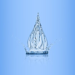 Image of Water drop falling into water on light blue background