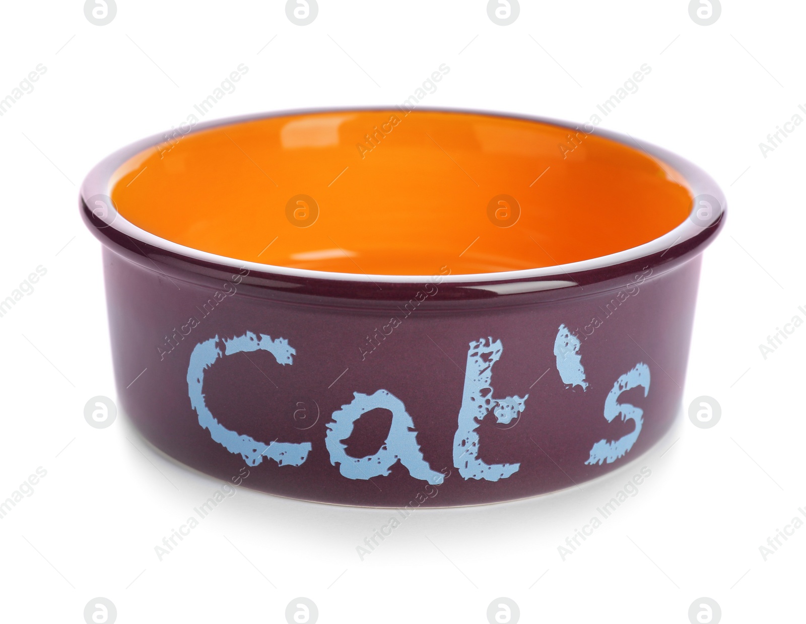 Photo of Cat bowl on white background. Pet care