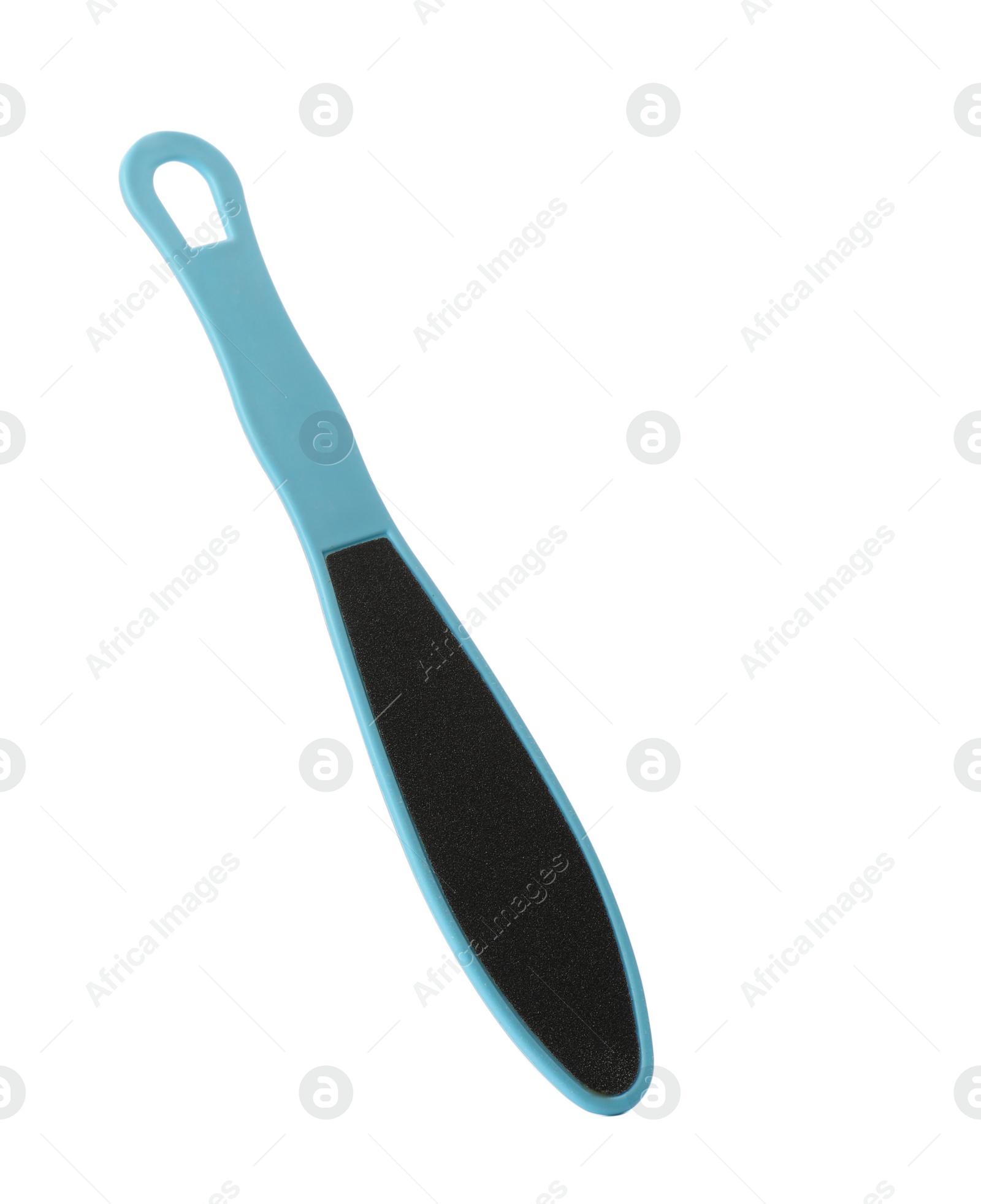 Photo of Light blue foot file on white background. Pedicure tool