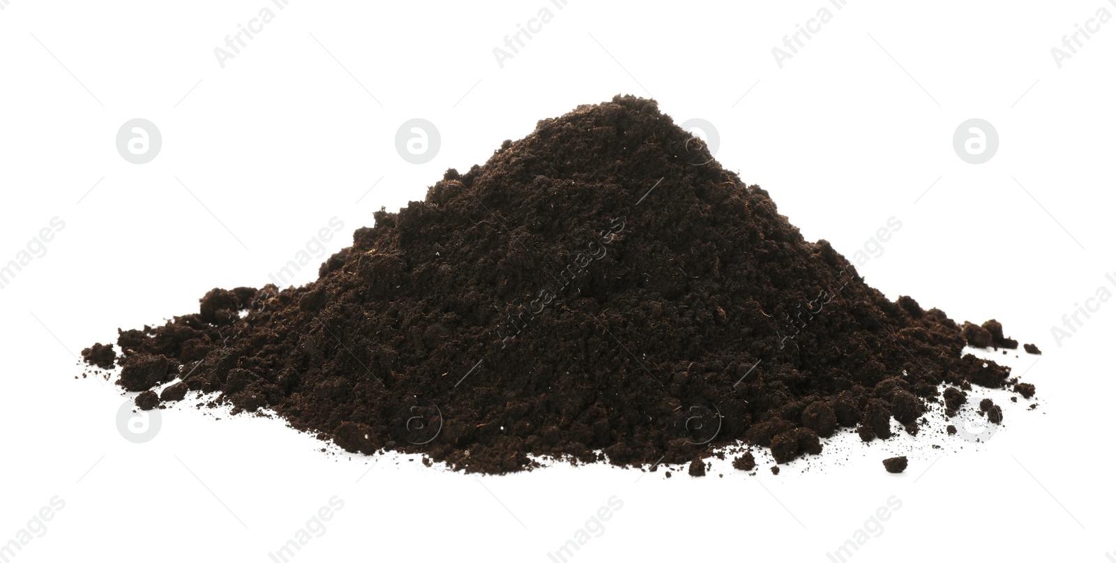 Photo of Pile of soil on white background. Fertile ground