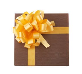 Photo of Beautiful gift box with bow on white background