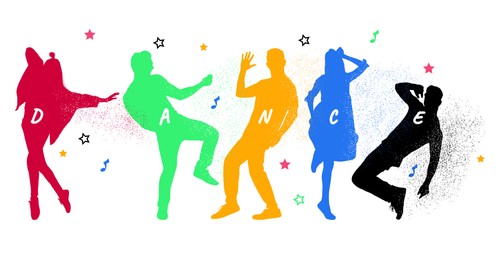 Illustration of Colorful silhouettes of people dancing on white background, illustration. Banner design