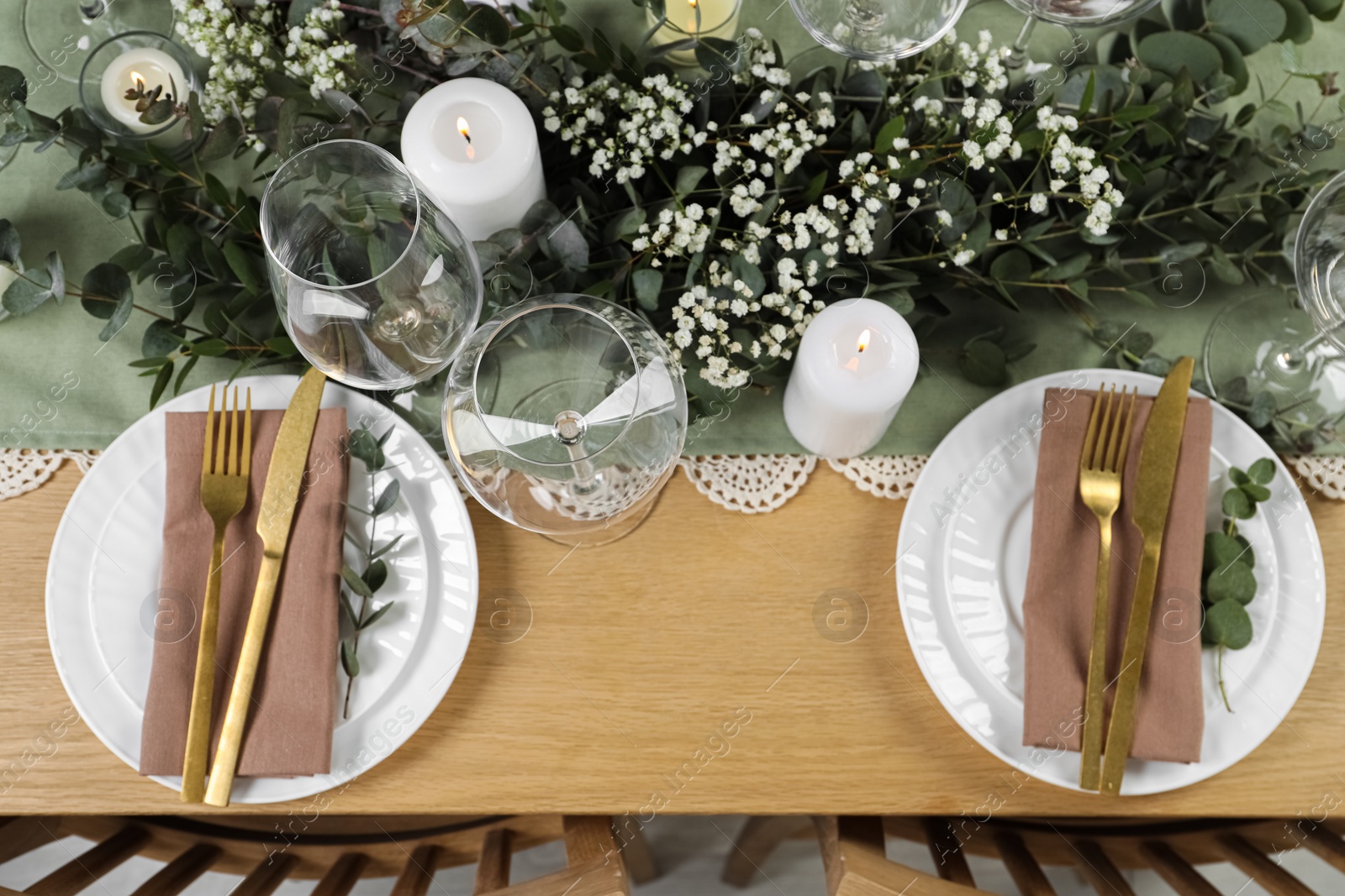 Photo of Stylish elegant table setting for festive dinner, flat lay