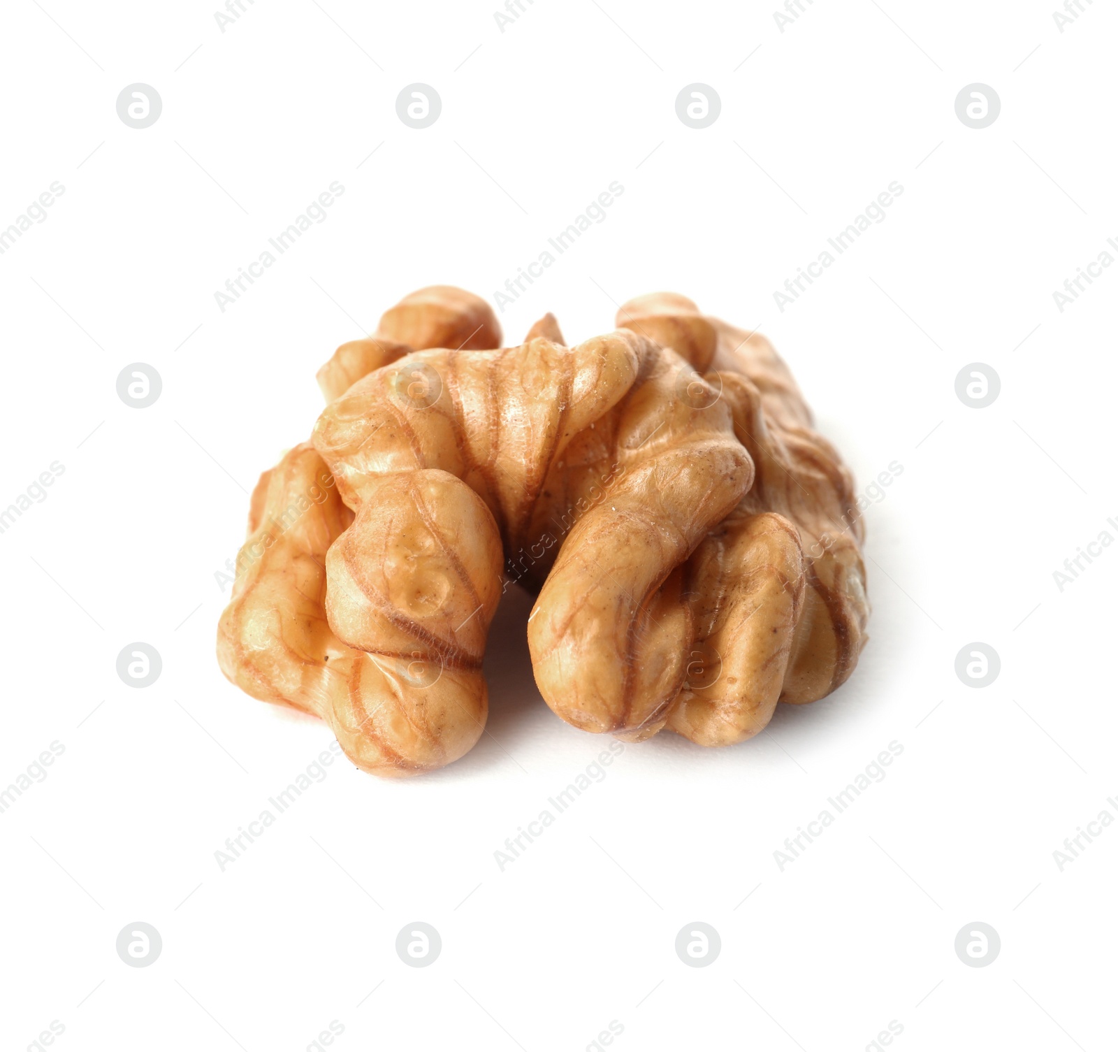 Photo of Half of tasty walnut on white background