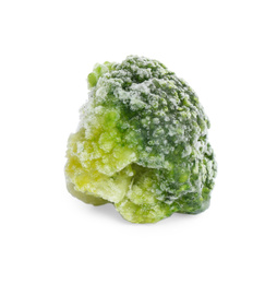 Photo of Frozen broccoli floret isolated on white. Vegetable preservation