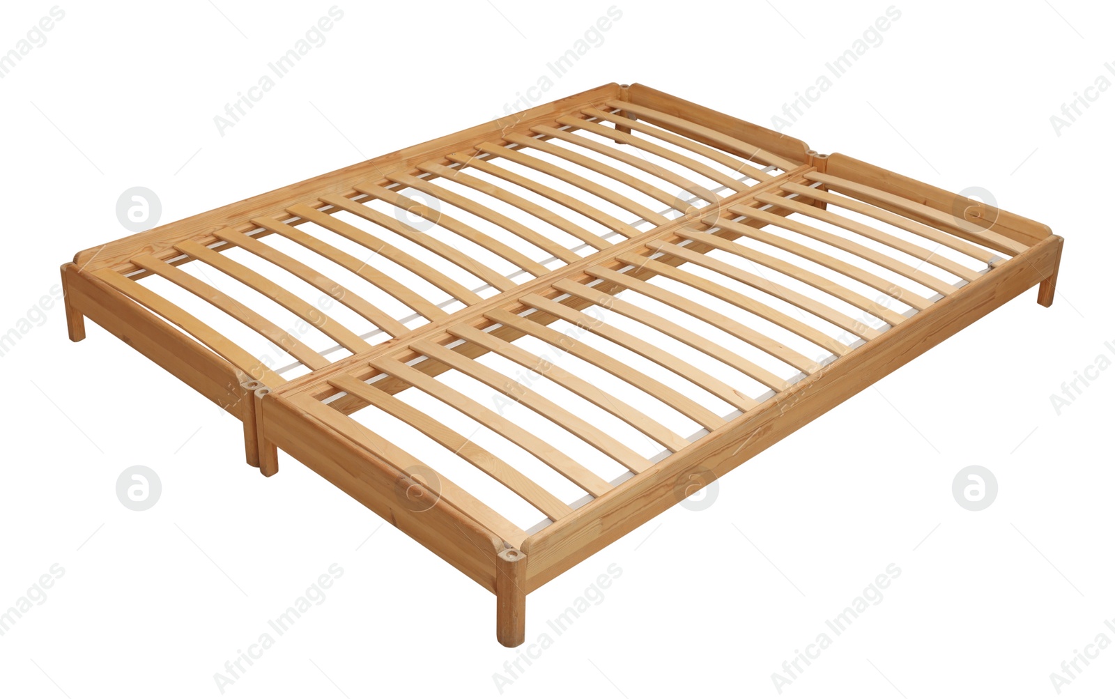 Image of New wooden bed frame on white background