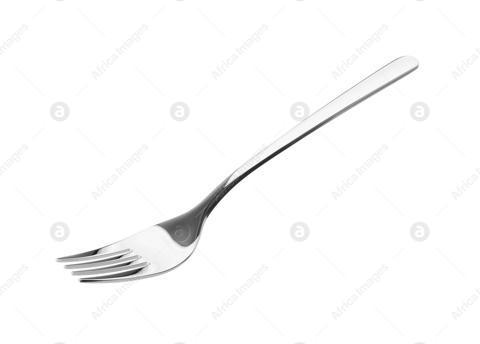 Photo of One shiny silver fork isolated on white