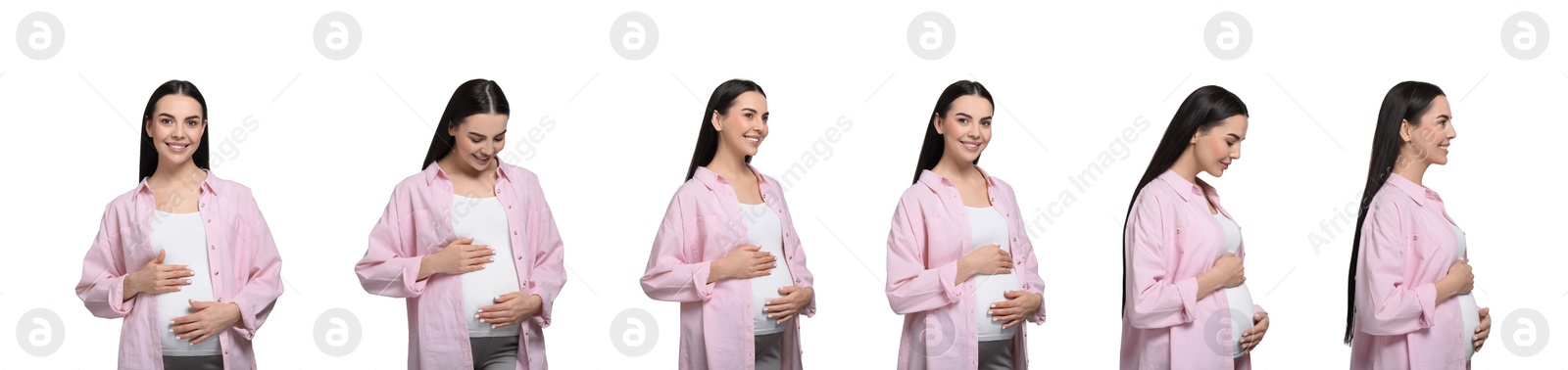 Image of Pregnant woman on white background, collection of photos