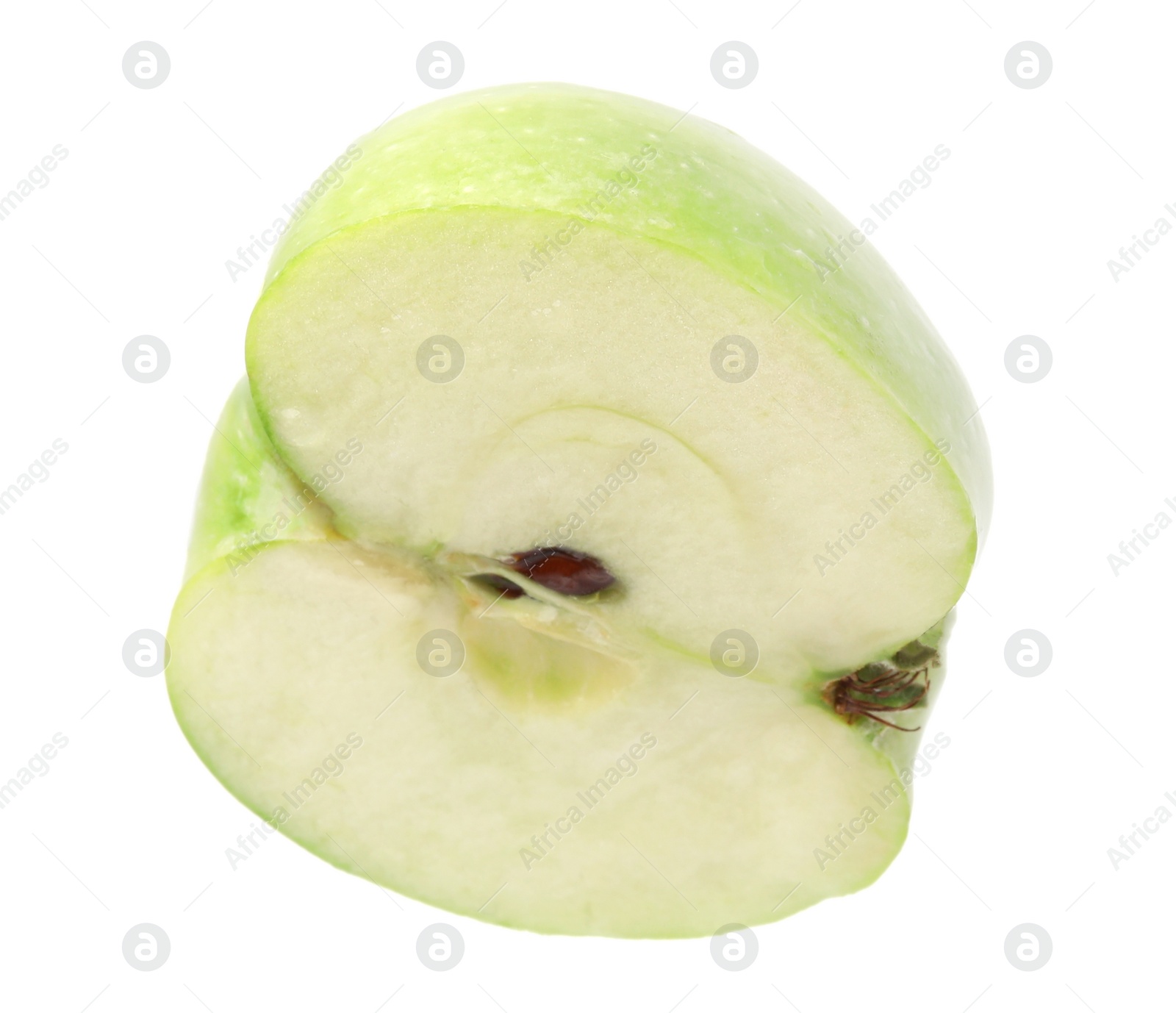 Photo of Half of ripe green apple on white background