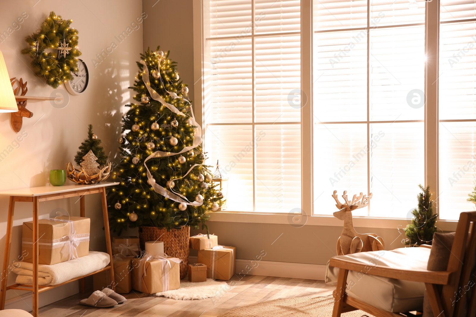 Photo of Beautiful living room interior decorated for Christmas