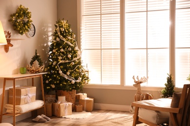 Beautiful living room interior decorated for Christmas