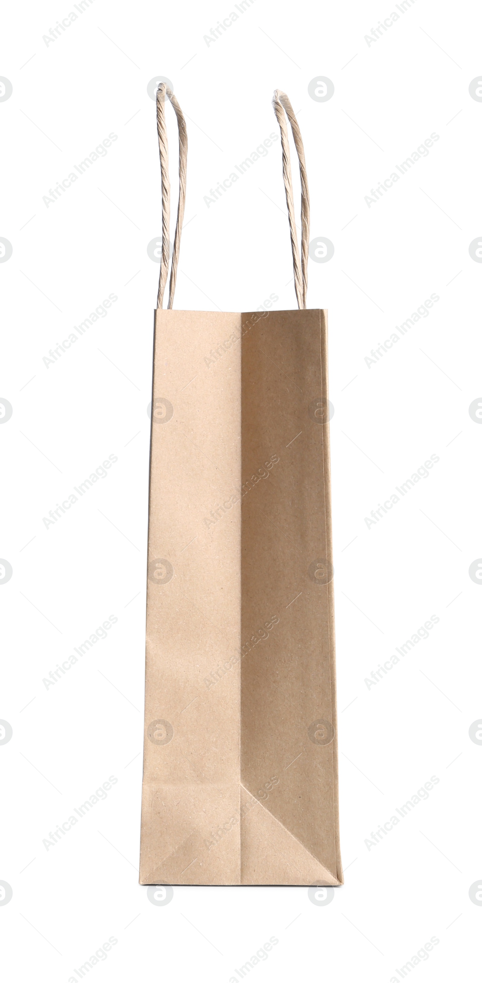 Photo of One kraft paper bag isolated on white. Mockup for design