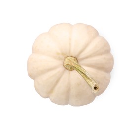 One ripe beige pumpkin isolated on white, top view