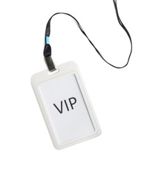 Photo of Vip badge isolated on white, top view