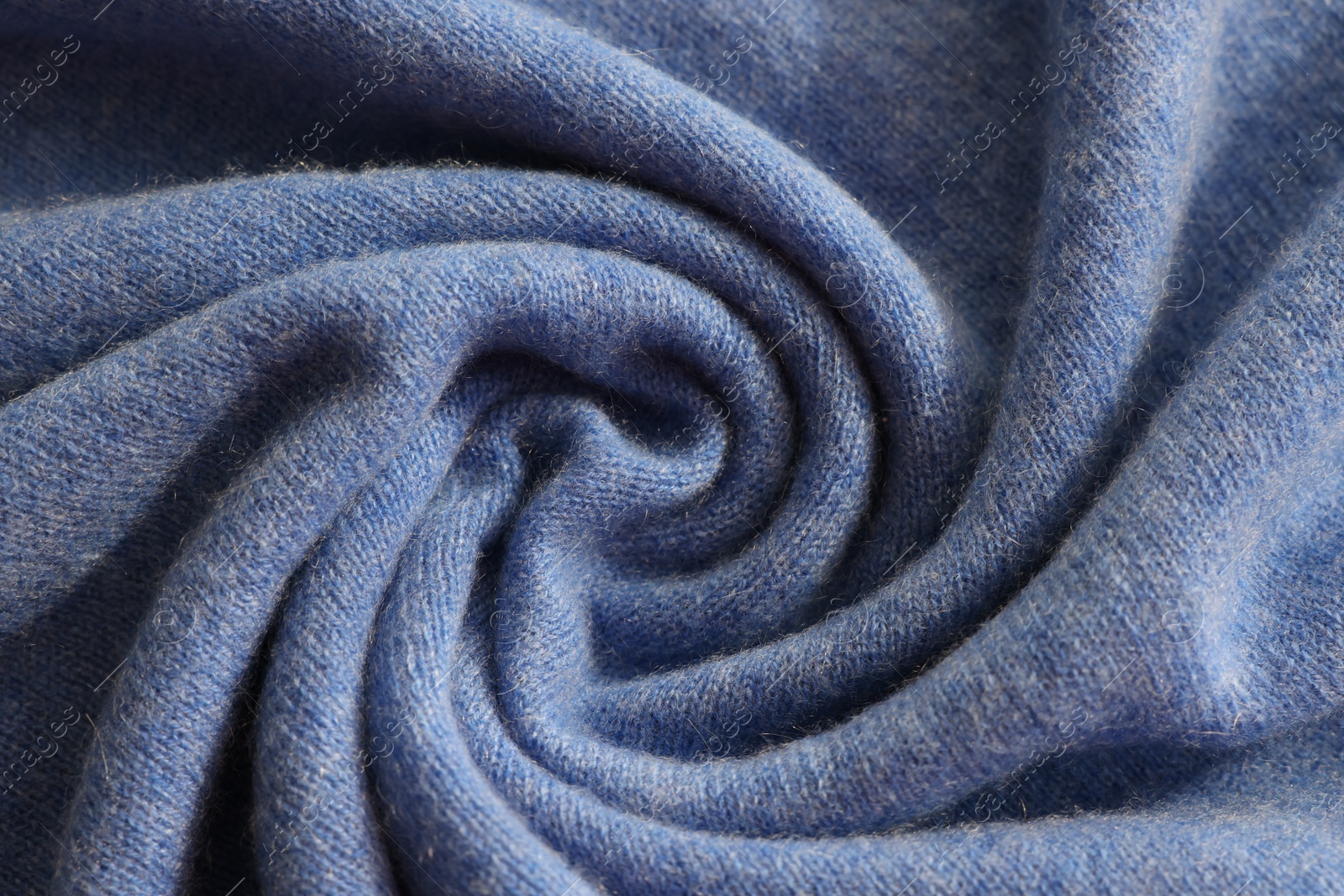 Photo of Beautiful blue fabric as background, top view