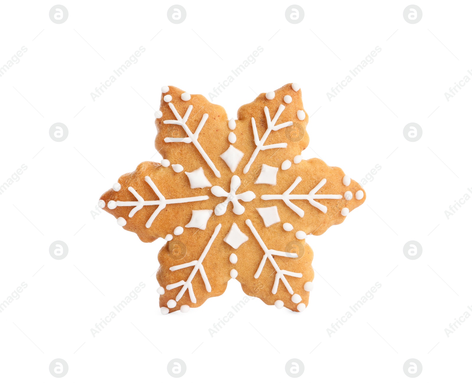 Photo of Tasty snowflake shaped Christmas cookie isolated on white