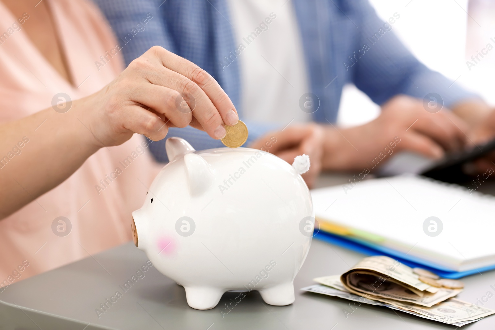 Photo of Mature couple thinking over pension payment at home, closeup