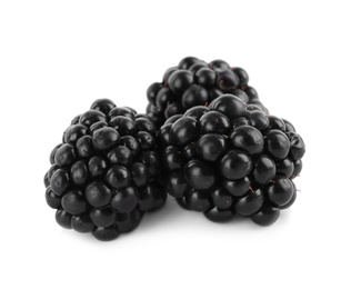 Beautiful tasty ripe blackberries on white background