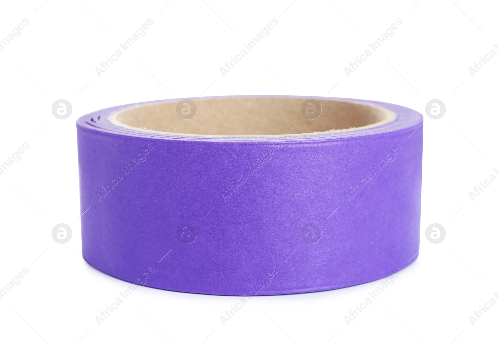 Photo of Roll of violet adhesive tape isolated on white