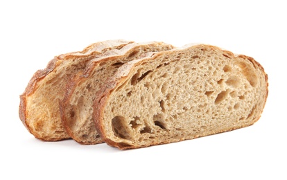 Photo of Fresh bread on white background. Baked goods